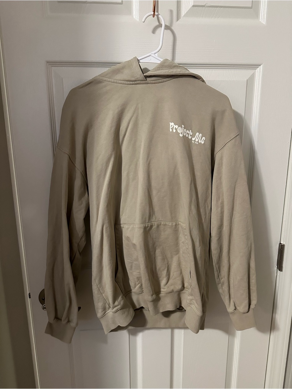 Project Me Men's Hoodie in Taupe Beige — Relaxed Pullover Sweatshirt